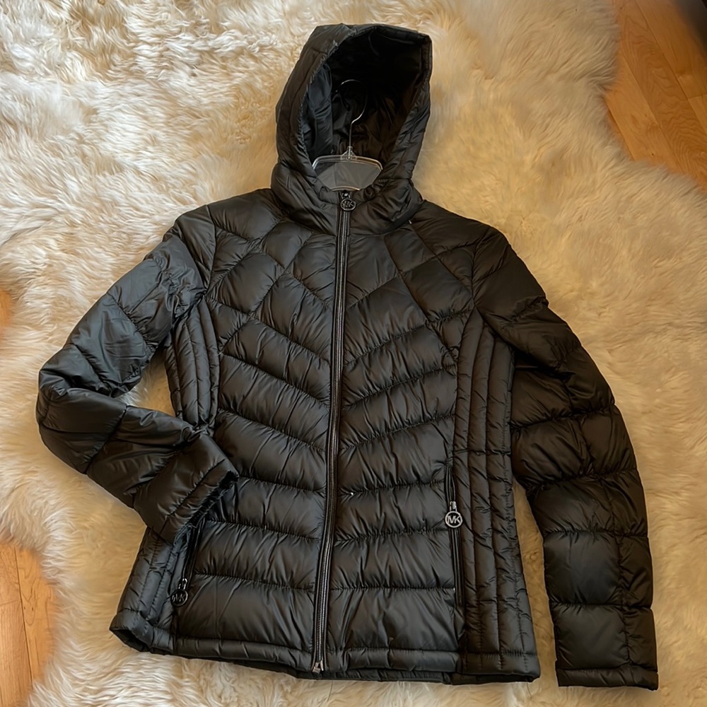 Michael Kors packable down jacket, olive green.